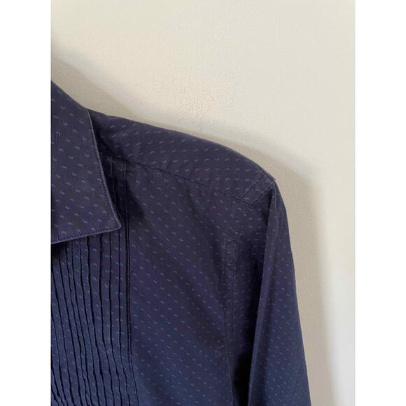 Zara Man Slim Button Down Paisley Tuxedo Long Sleeve Shirt Navy Blue Size Small - Picture 2 of 5